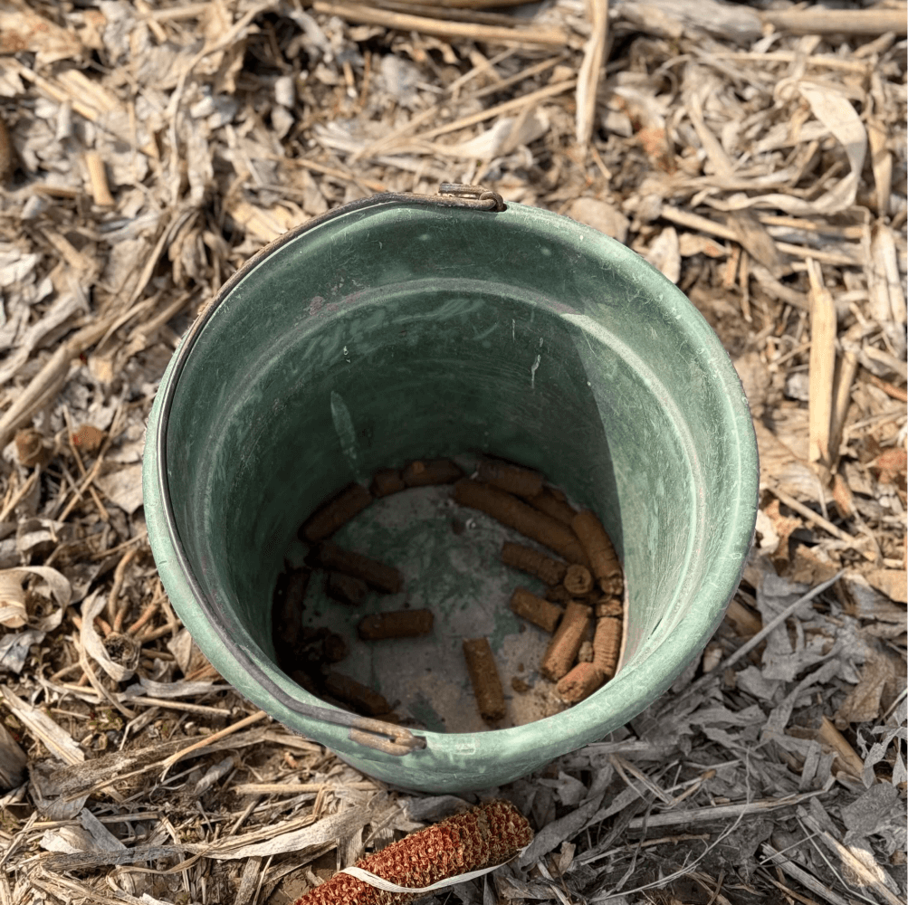 Bucket of soil core samples collected for a food plot soil test by Dammon Ridge Outdoors